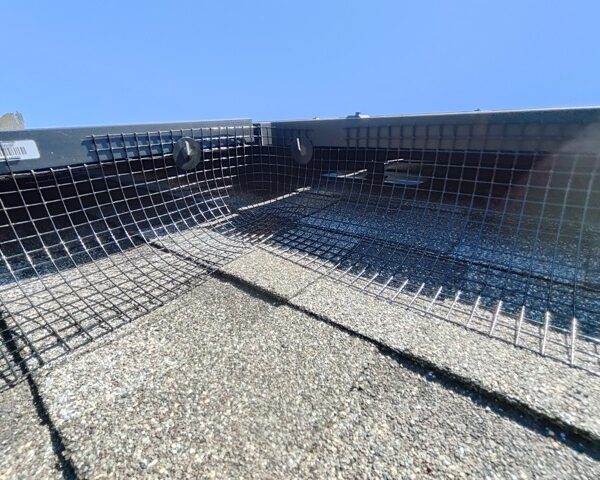 Black PVC-coated solar bird proofing mesh installed around the perimeter of residential solar panels