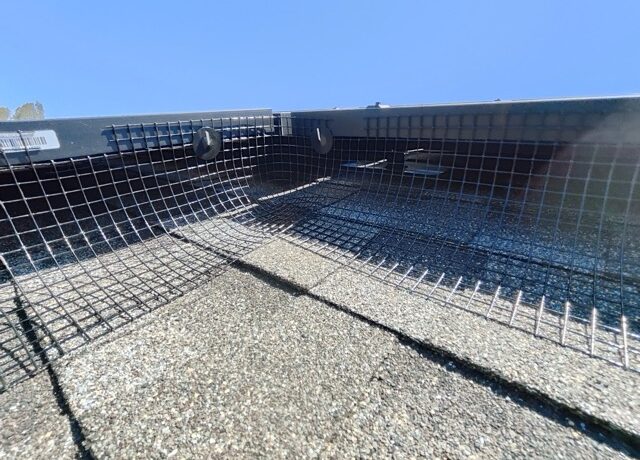 Black PVC-coated solar bird proofing mesh installed around the perimeter of residential solar panels