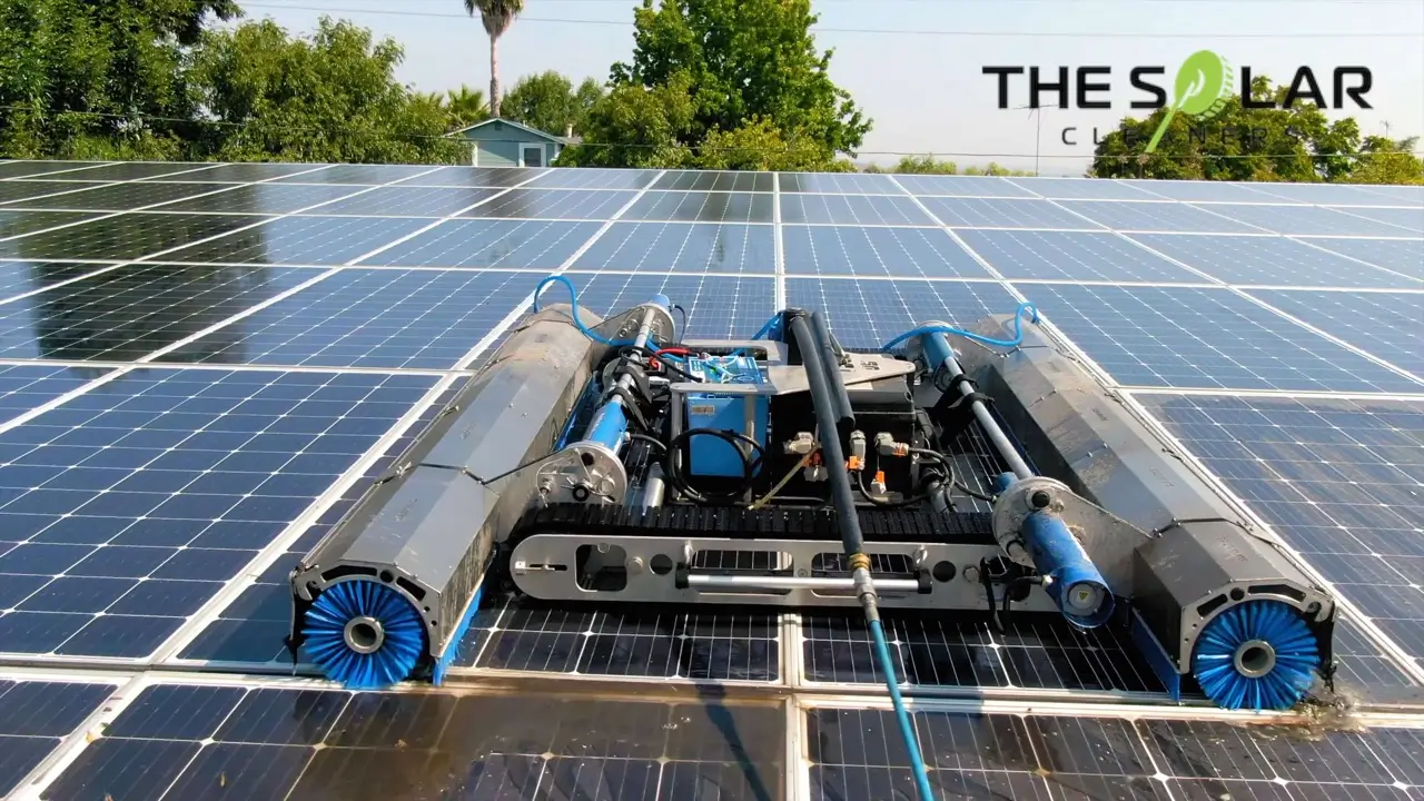 Professional solar panel cleaning robot used on large-scale ground-mounted or carport solar arrays