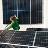 Solar panel cleaning women