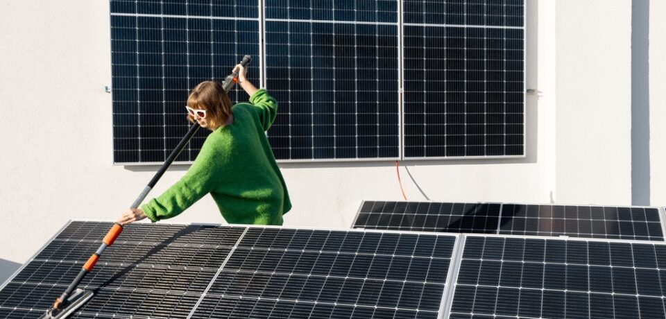 Solar panel cleaning women